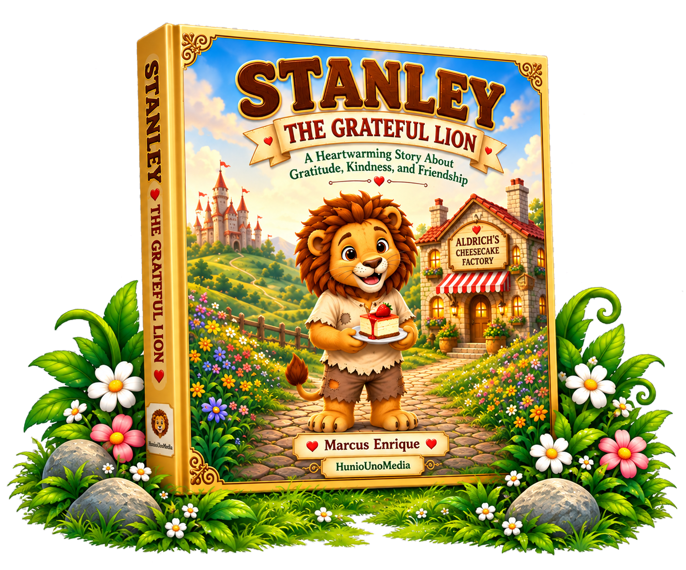 3D hardcover presentation of Stanley the Grateful Lion by Marcus Enrique